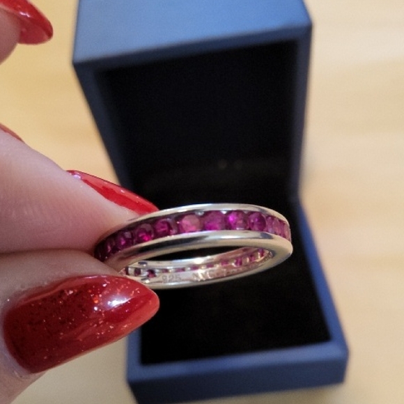 Dazzling Pink Stone Eternity .925 Silver Band Ring - Picture 3 of 3